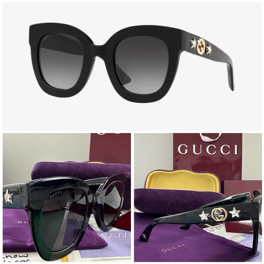 NWT Gucci GG0208S Oversized Acetate Sunglasses w/ Interlocking logo, stars & bee